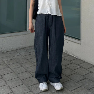 Denim linen wide-leg pants