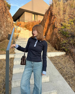 Check detail long-sleeve T-shirt