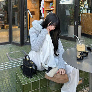 Fur Hood Cable Knit