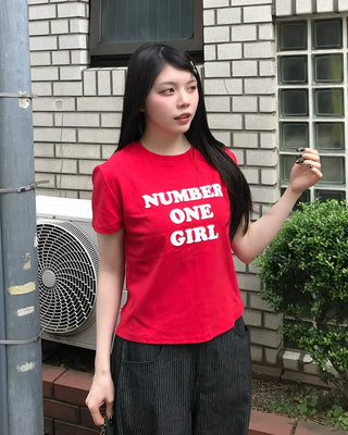 Lettering Cropped Short Sleeve T-Shirt
