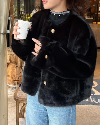 Gold button fur jacket