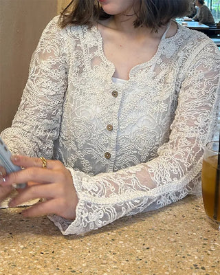 V-neck lace sheer cardigan
