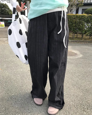 Striped wide-leg denim pants