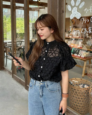 Lace Collar Flower Blouse