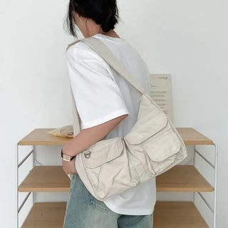 Nylon pocket zip-up shoulder bag (4 colors)