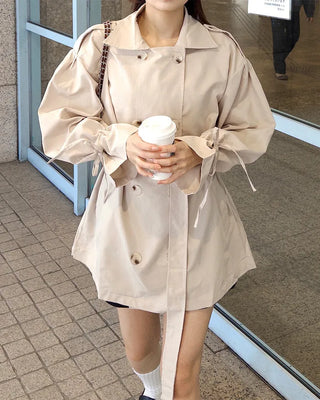 Double-breasted half trench coat