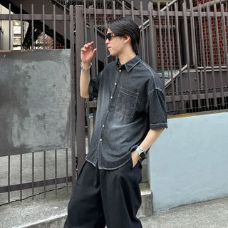 (Unisex) Washed Denim Short-Sleeve Shirt
