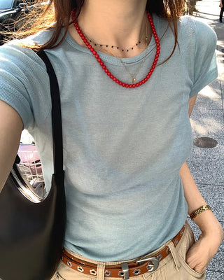 Slim round half-sleeve T-shirt