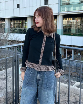 Checked frill cardigan