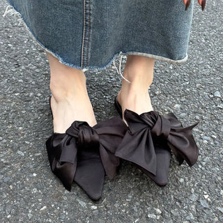 Satin Big Ribbon Mules