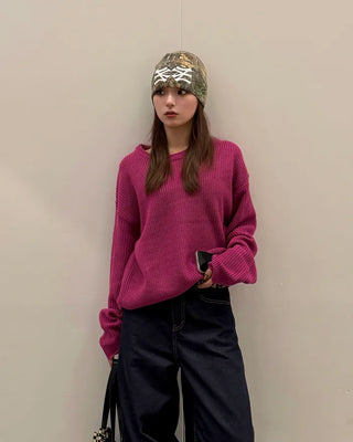 Crew neck slit knit