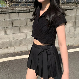 See-through net cropped short-sleeved T-shirt
