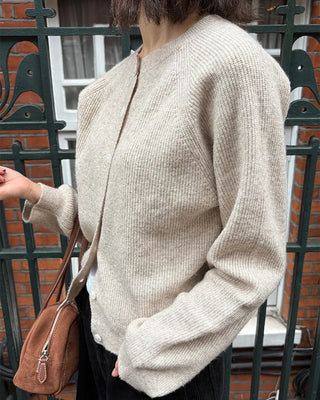 Ribbed crew neck cardigan