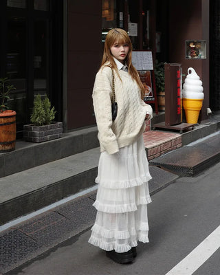 Chiffon tiered long skirt