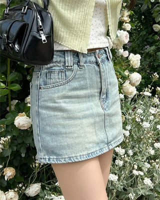 Washed denim mini skirt