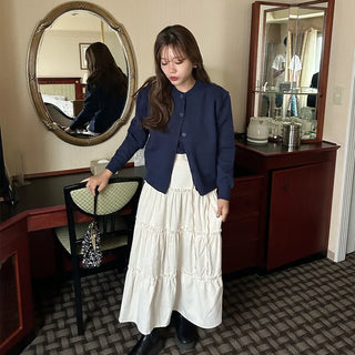 Ribbon long tiered skirt