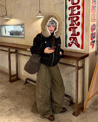 Raccoon fur hooded jacket