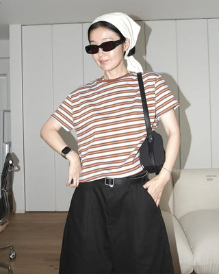 Cropped striped short-sleeved T-shirt