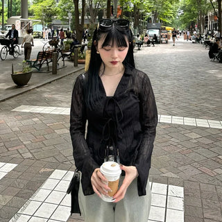 Lace sheer color cardigan