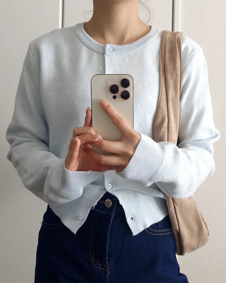 Round neck polka dot cardigan
