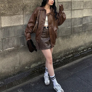 Belt set mini leather skirt