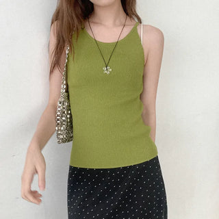 Ribbed halter knit sleeveless top