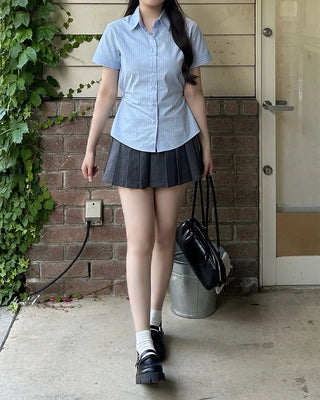 Striped side snap half shirt
