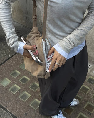 Suede drawstring shoulder bag