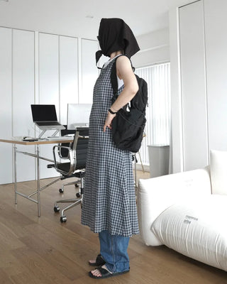 Backless long check dress