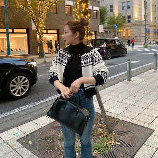Nordic pattern knit zip-up