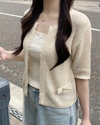 Ribbon Half-Sleeve Cardigan