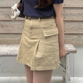 Belted mini skirt with side pockets