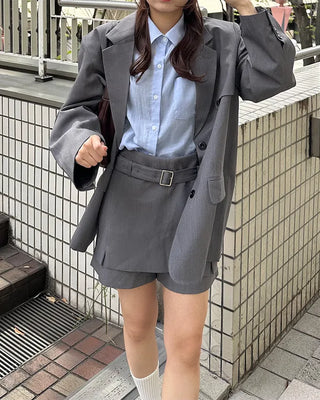 Flap pocket jacket & mini skirt set