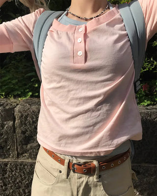Henley Neck Layered T-Shirt