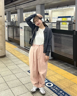 Pleated cotton wide-leg pants