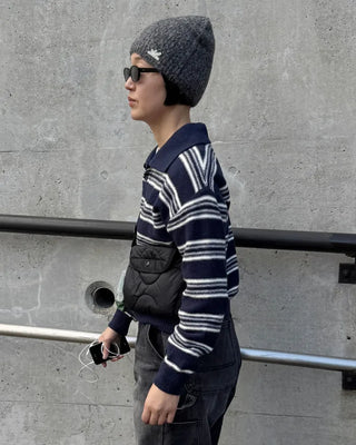 Striped polo collar knit