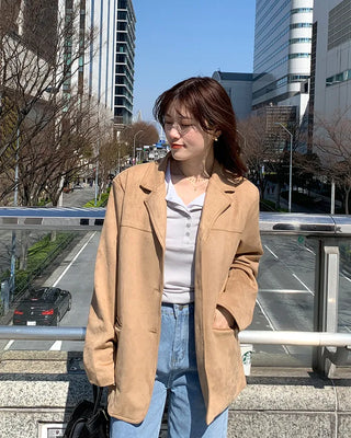 Three-button suede jacket