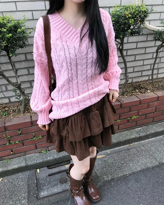 Cable Rib Hem Oversized Knit