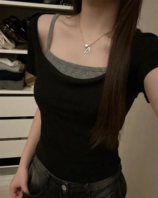 Camisole layered short-sleeved T-shirt