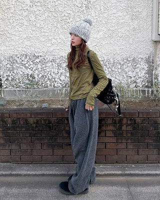 Half-neck striped long-sleeve T-shirt