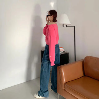 Sleeve Ribbon Off-Shoulder Sweatshirt