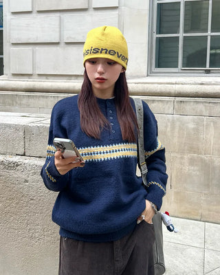 Henley neck Nordic sweater