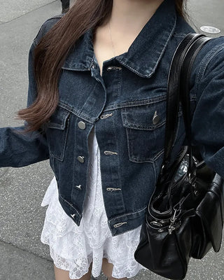 Stitched cropped denim jacket