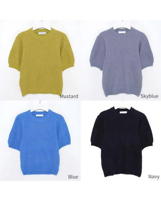 Puff-sleeve round knit