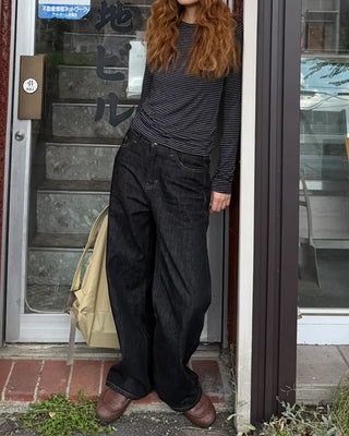 Non-faded wide denim pants