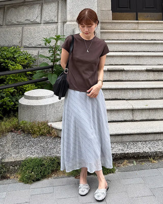 Checked sheer long skirt