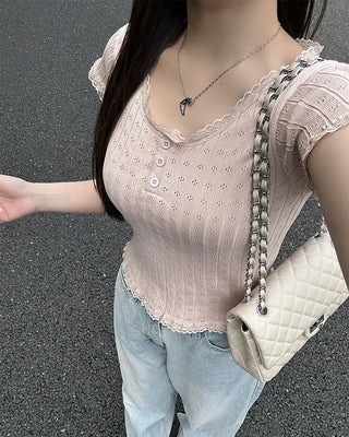Mini perforated short-sleeved knit