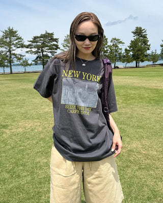 NEW YORK print half-sleeve T-shirt