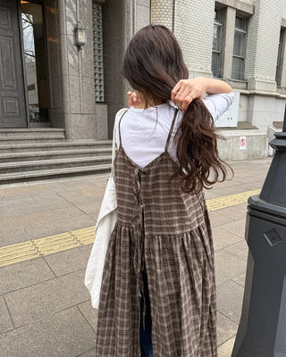 Checked camisole long dress