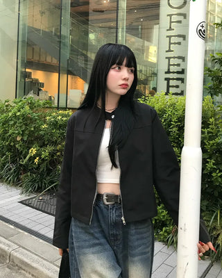 Minimalist stand-collar jacket